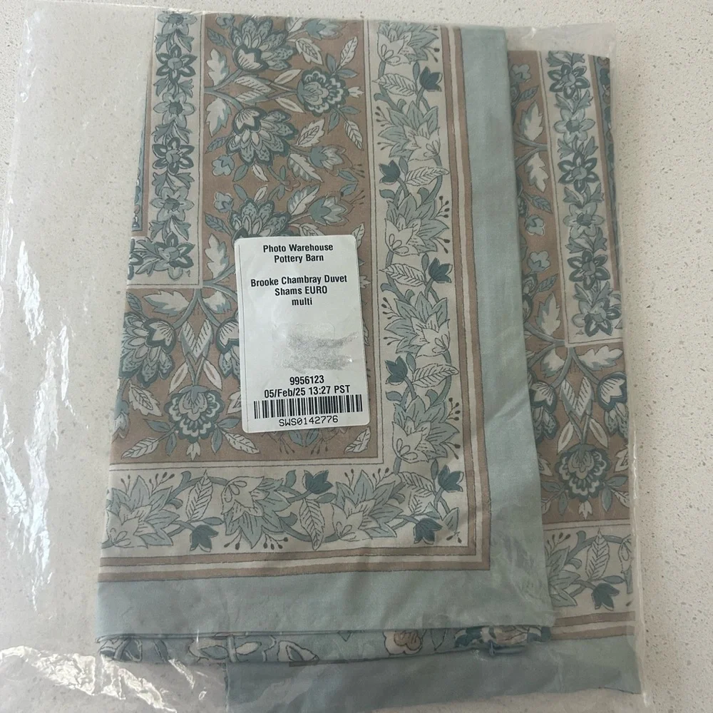 Pottery Barn Brooke Chambray Floral Print Euro Pillow Sham $113 retail
